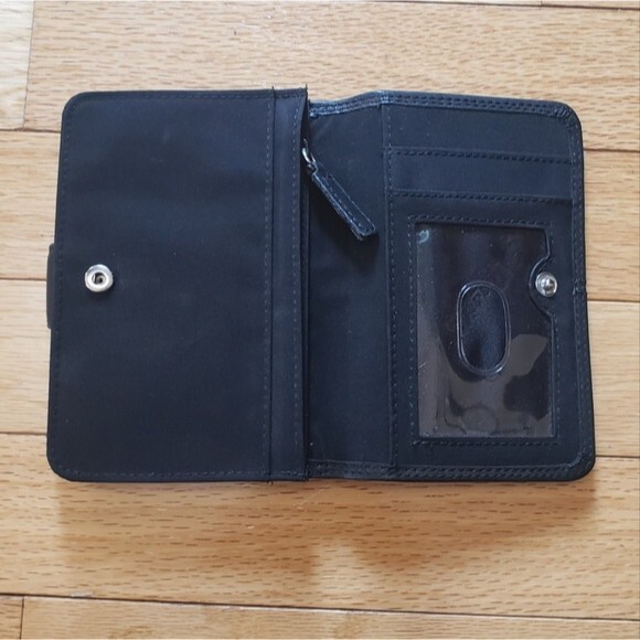 Fossil Black Leather Wallet Trifold Snap Closure Pebbled - Picture 4 of 6